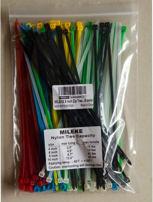 8 Inch Zip Ties (Tying Length 6.7"), 120pcs Nylon Cable Ties, 6 Multi-colors...