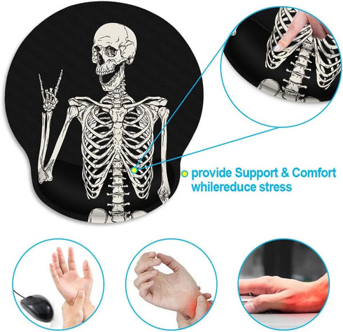 Britimes Ergonomic Mouse Pad with Wrist Support Black Human Skeleton Skull Non-Slip Rubber Base Mousepad for Home Office Gaming Working Computers ...