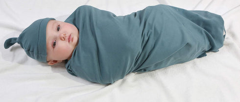 100% Cotton Knitted Baby Swaddle Blanket with Hat Set, 35"x35", Newborn Swaddle Wrap, Receiving Blankets, Burping Cloth & Stroller Cover, Perfect ...