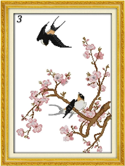 Rosyfoxes Cross Stitch Kits Stamped Full Range of Embroidery Starter Kits for Beginners DIY 11CT 3 Strands -Printed Kits The Swallow and Plum 38×5...