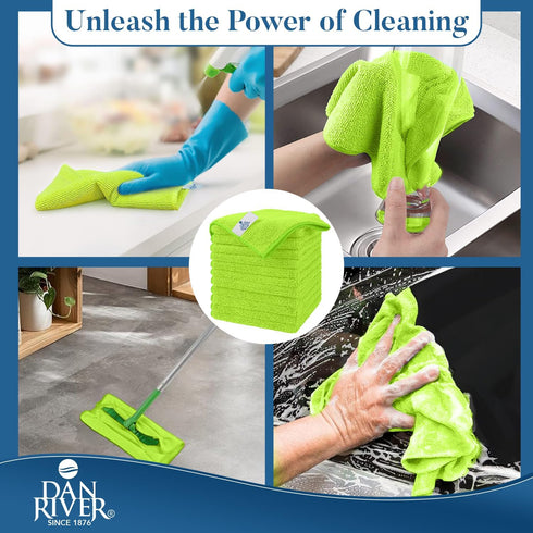 DAN RIVER Microfiber Cleaning Cloth - 12 Pack Economy Bundle - Soft, Absorbent Cleaning Rag - Microfiber Towels for Cars, Glasses, House, Windows,...