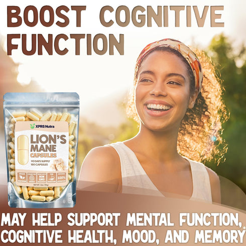 XPRS Nutra Organic Lions Mane Supplement Capsules - 180 Count (90 Day Supply) of Premium Lion's Mane Mushroom Capsules for Mental Clarity, Cogniti...