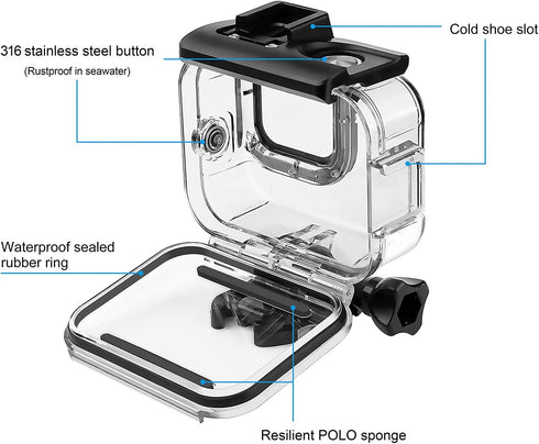 SOONSUN Waterproof Case for GoPro Hero 12 11 10 9 Black Camera, 60M Underwater Protective Dive Housing Case with Cold Shoe Mount Adapter for Go Pr...