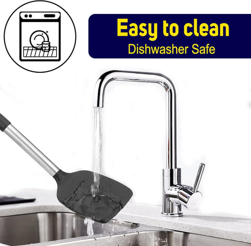 HOTEC Heat Resistant Silicone Slotted Solid Turner Spatula, Kitchen Spatula set?Cooking utensils for Nonstick Cookware, BPA Free,Dishwasher Safe...