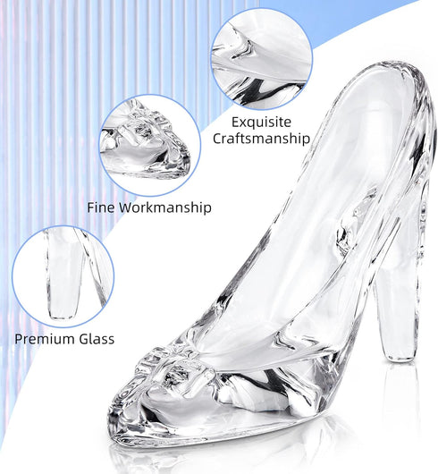 Cinderella Shoe Decor, Crystal High Heels Shoes Ornaments Glass Slipper Decoration Gift for Wedding Birthday Halloween Christmas Party, Transparen...