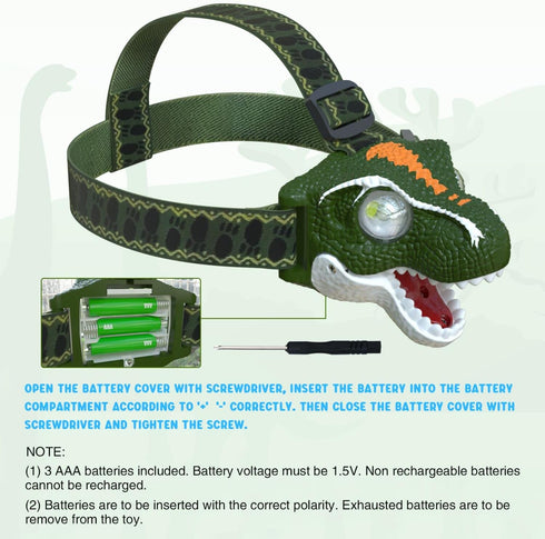 COSOOS LED Headlamp for Kids Flashlight Camping Gear, Roar & Silent Mode, Outdoor Toy Head Lamp for Boy Girl Toddler, 3.4oz Lightweight Headlight,...