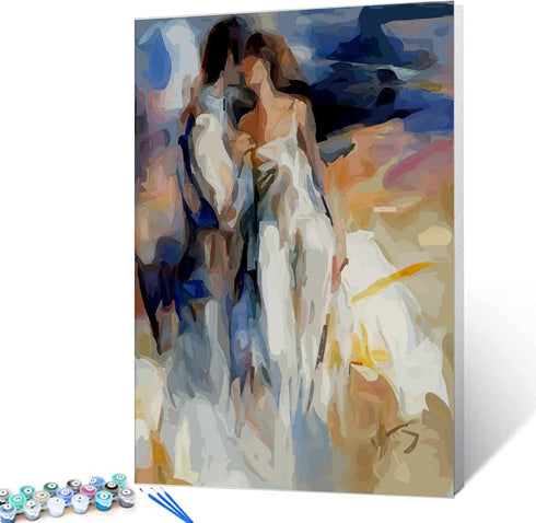 Tucocoo Lovers Kiss Paint by Number for Adults Beginner, DIY Digital Oil Painting Kits on Canvas with Brushes and Acrylic Pigment Abstract Style C...