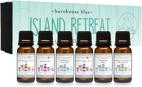 Island Retreat Gift Set of 6 Premium Fragrance Oils - Barrier Reef, Mountain Meets The Ocean, Beautiful Day, Caribbean Escape, Honolulu Sun, Merma...
