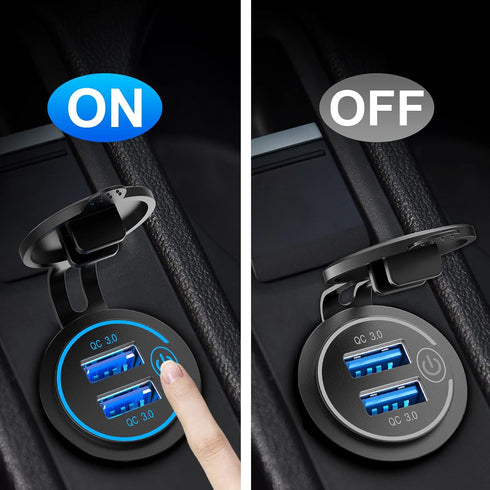 5 Pack Quick Charge 3.0 12V USB Outlet, Qidoe Waterproof QC3.0 Dual USB Power Outlet with Touch Switch Fast Car Charger Socket for 12V-24V Car Gol...
