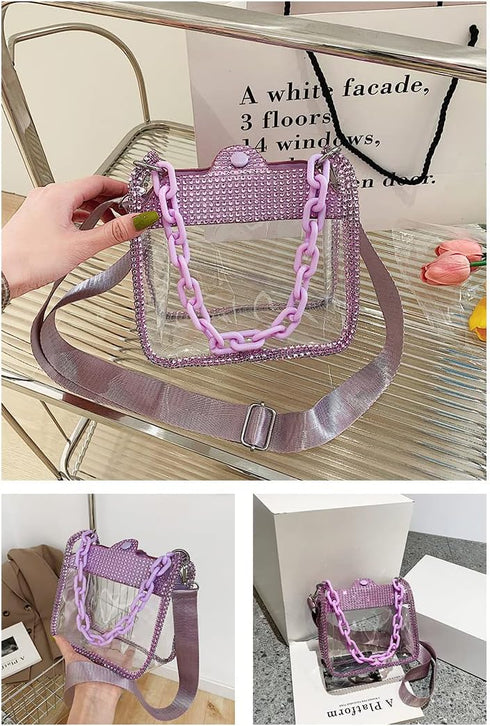 Clear Evening Purses Mini Clutch Bags Women's Crossbody Rhinestone Handbags Shiny Shoulder Bag...