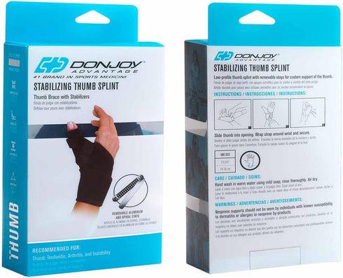 DonJoy DA161TB01-BLK Wrap Around Stabilizing Thumb Splint, Black, Adjustable, Fits 5.5" to 9.5"...