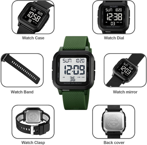 Mens Sport Digital Watches, Waterproof Outdoor Sport Watch with LED Backlight/Alarm/Countdown Timer/Dual Time/Stopwatch/12/24H Wrist Watches for M...