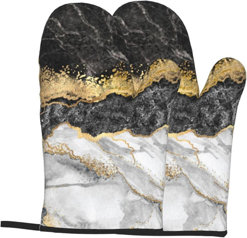 Black and White Marble Oven Mitts (Set of 2) are Heat Resistant and Sturdy for Kitchen, Cooking, Baking, Grilling and More....