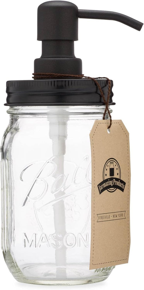 Jarmazing Products Mason Jar Soap Dispenser - Black - 16 oz Ball Mason Jar Liquid Dispenser for Kitchen & Bathroom - Glass - Kitchen Soap Dispense...