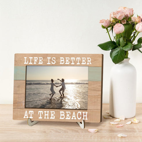 Life is Better at the Beach Photo Frame, Beach House Gifts Vacation Gifts for Women Men Beach Lover Summer Wood Picture Frame Tabletop Display 4x6...