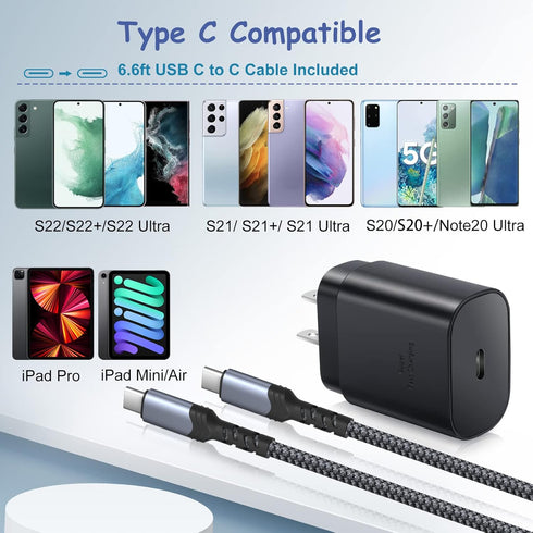 USB C Wall Charger,Costyle 25W Super Fast Charger Type C Charging Block+6.6FT USB C to C Cable for Samsung Galaxy S24/S24 Ultra/S23 FE/S22/S21 Plu...