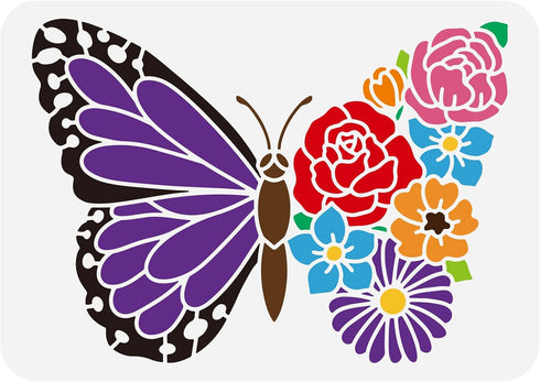 FINGERINSPIRE Floral Butterfly Painting Stencil 11.7x8.3 inch Hollow Out Big Butterfly Craft Stencil Reusable Various Flowers Stencil DIY Art Temp...
