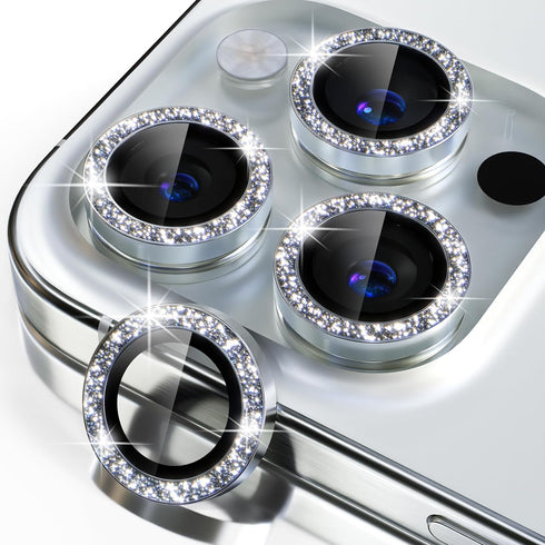 Compatible for iPhone 15 Pro/iPhone 15 Pro Max Camera Lens Protector Bling, 9H Tempered Glass Camera Cover Screen Protector Metal Individual Ring ...