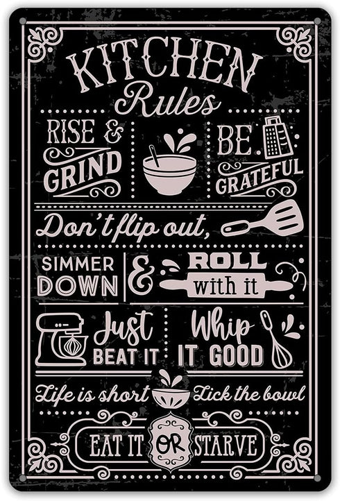 QIONGQI Funny Kitchen Quote Metal Tin Sign Wall Decor Kitchen Rules Sign for Home Kitchen Coffee Shop Decor Gifts...