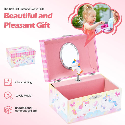 Musical Jewelry Box with Spinning Unicorn Girl Music Box Gift for Girls Toys Jewel Storage Case...