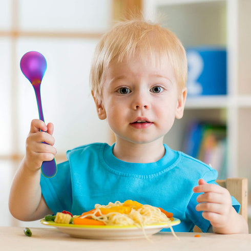 Boao 6 Pieces Kids Rainbow Spoons Stainless Steel Rainbow Toddler Cutlery Silverware Utensil Kids Child Safe Flatware for Home and Preschools...