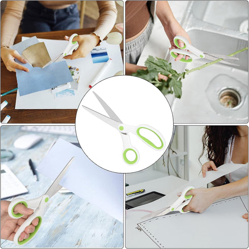 Left Handed Scissors for Adults Student Kids, 8" Heavy Duty Stainless Steel Lefty Scissors for Office, Home, Arts and Crafts, Green and White (2 P...