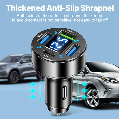 Fast Car Charger,4 Ports Cigarette Lighter USB Charger with LED Voltmeter,PD3.1/Super Port Car Charger Adapter Fast Charging,Compatible with iPhon...