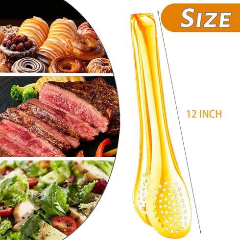 12 Inch Gold Tongs for Serving Utensils Stainless Steel Salad Tongs Serving Tongs for Buffet Dessert Party Kitchen Catering 4 Pack...