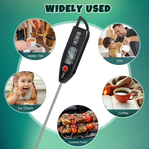 Waterproof Food Thermometer with Long Probe Digital Meat Thermometer for Water, Liquid, Candle and Cooking Instant Read Thermometer for Kitchen BB...