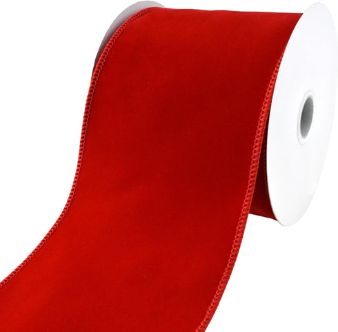 Homeford Christmas Velvet Wired Edge Ribbon, 4-Inch, 10-Yard - Red...