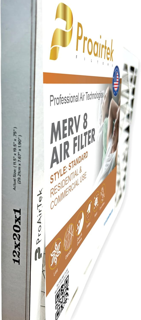 Proairtek AF12201M08SWH Model 12x20x1 Air Filter, MERV 8; Ideal for Anyone Wanting Clean, Crisp Air in Their Home; It Captures Microscopic Airborn...