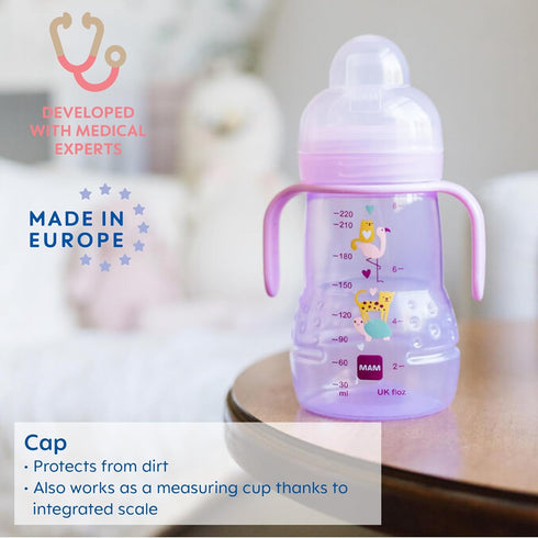 MAM Trainer Sippy Cup for Toddlers 1-3, 8 oz. Transition Drinking Cup with Extra-Soft Spout, Spill-Free Nipple, and Non-Slip Handles, for Boys 4+ ...
