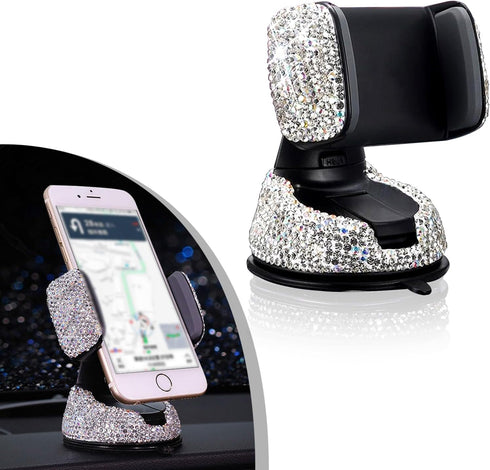1 PC Bling Car Cell Phone Holder, 360° Adjustable Rhinestone Windshield Air Outlet Dashboard Multi-Function Holder, Strong Suction Cup Navigation ...