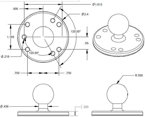 RAM Mounts GPS Round Plate with Ball RAM-B-202U with B Size 1" Ball...