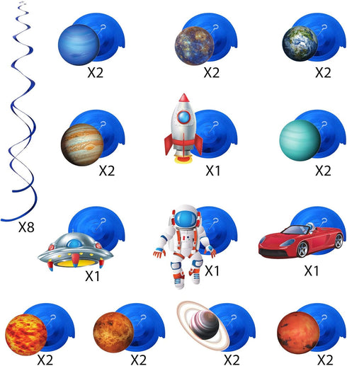 Blulu 30 Pcs Outer Space Party Decoration Hanging Swirls Blue Solar System Planet UFO Rocket Astronaut Foil Swirls Ceiling Hanging Decoration for ...