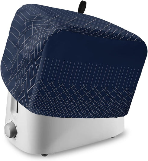 Navy Blue White Geometric Toaster Cover 4 Slice, Large Kitchen Appliance Covers, Modern Herringbone Abstract Art Toaster Oven Cover with Loop, Bre...