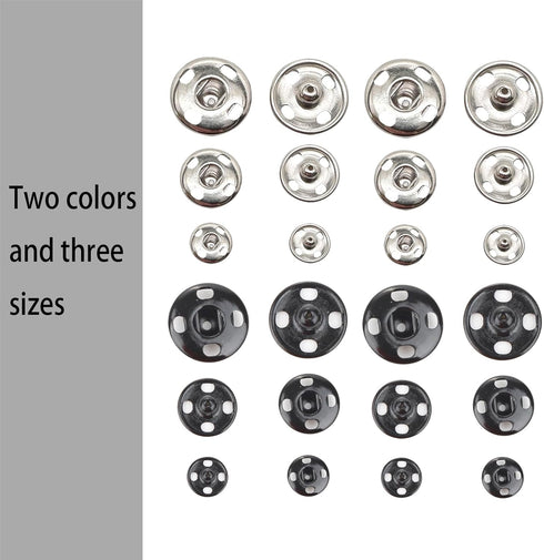 Meikeer 100 Sets Sew on Snaps Sewing Snaps for Fabric Metal Snaps Fasteners Press Studs Buttons for Sewing, Black and Silver(8.5mm,10mm,12mm)...