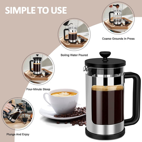 RAINBEAN French Press Coffee Maker 12 Oz, Mini Coffee Press 1 Cup, Single Serve French Press, With 3 Filterations, Heat Resistant Thickness Borosi...