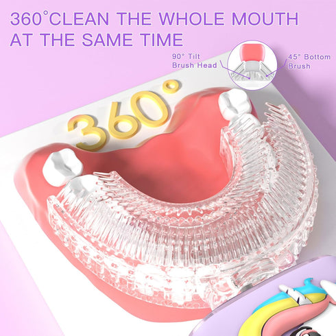 Kids Electric Toothbrush U Shaped Toddler Auto Sonic Toothbrushes with 4 Brush Head,Cartoon Unicorn Ultrasonic Toothbrushes for Children 2-12 Year...