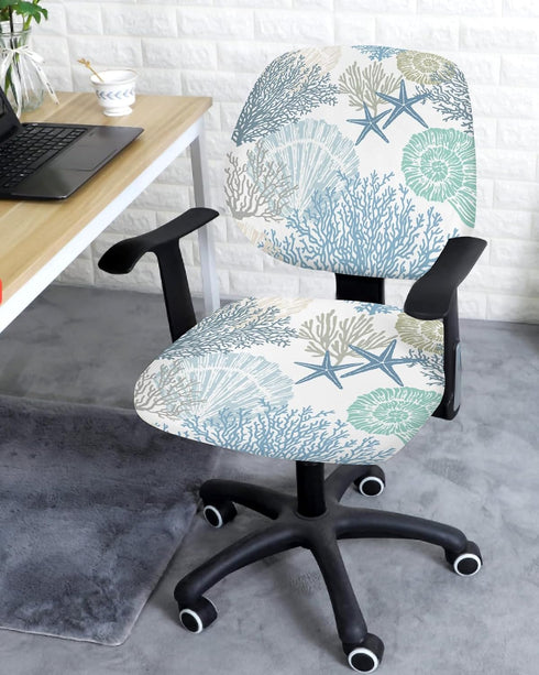 Blue Coral Office Chair Covers 2 Piece Coastal Chair Covers, Washable Stretch Computer Chair Cover Universal Rotating Desk Chair Covers Protector ...