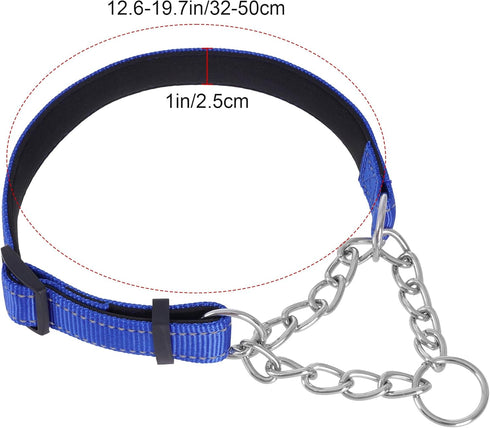 1 PC Pet Martingale Dog Collar with Stainless Steel Chain No Slip Dog Collar Reflective Nylon Adjustable Collar for Puppy Medium Large Dogs (Blue,...