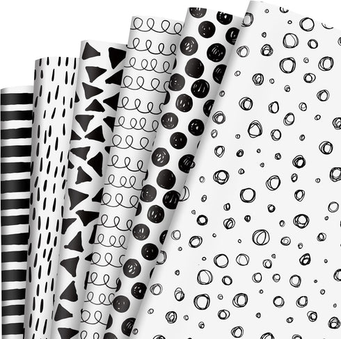 AnyDesign 12 Sheet Black White Wrapping Paper Minimalist Gift Wrap Paper Bulk Geometric Stripes Dots Art Craft Paper for Birthday Graduation DIY C...