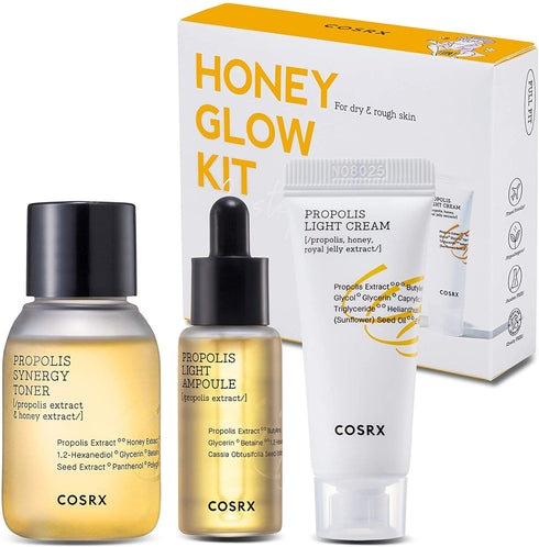COSRX Honey Glow Kit | Facial Toner, Serum, Cream with Propolis Extract | Deep Moisture, Hydration, Nourishment | Travel Size Set, Gift Set, Korea...