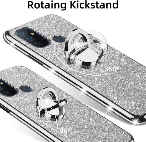 nancheng for OnePlus Nord N100 Phone Case with Ring Kickstand Strap Lanyard Cute Girls Women Men Glitter Soft TPU Shockproof Protection Cover - Si...