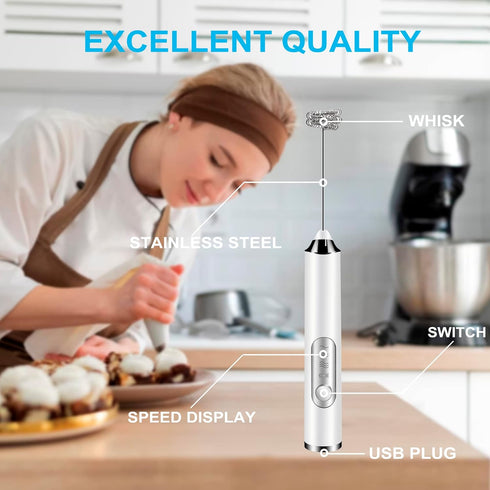 Coffee & Milk Frother Handheld Rechargeable with 3 Heads,Electric Whisk Drink Foam Mixer Handheld Mini Egg Beater for Cappuccino,Latte,Yogurt Milk...