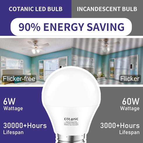 Cotanic 8 Pack Ceiling Fan Light Bulb 5000K Daylight, E26 Base A15 LED Bulb 60W Equivalent, 6W Small Light Bulb for Refrigertaor, Chandelier Light...
