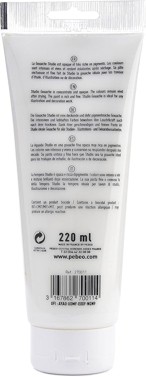 PEBEO Studio Gouache Fluid Paint, Velvet Matte Formula, 220 ml Bottle - Permanent White...