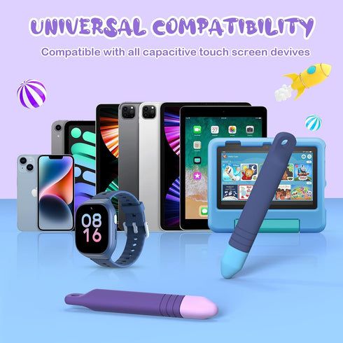 Kid-Friendly Stylus Pens for Touch Screens with Tethers - Mixoo Anti-Rolling Tablet Stylus 2 Pack for Kids, Compatible with iPad, iPhone, Tablets,...