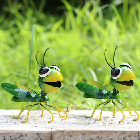 Cruis Cuka Metal Yard Art Garden Decor Cute Grasshopper Lawn Ornament Hanging Wall Sculpture - Set of 2...