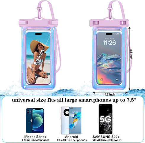 2 Pack Iridescence Universal Waterproof Phone Pouch, Large Phone Waterproof Case Dry Bag (Protection Level: IP68) Outdoor Sports for Apple iPhone,...